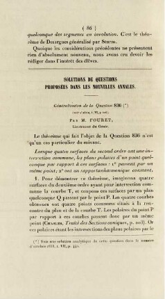 Solution de questions proposées dans les nouvelles annales.