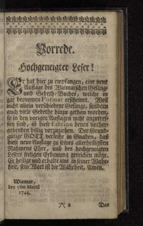 Vorrede. Hochgeneigter Leser!
