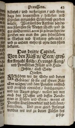 Das dritte Capitel. Von den Flüssen / Seen / grossen Anzahl Fische / Heringsfang [...]