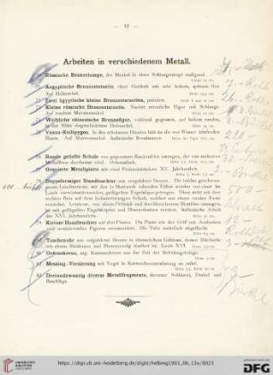 Arbeiten in verschiedenem Metall (Nr. 70-83)