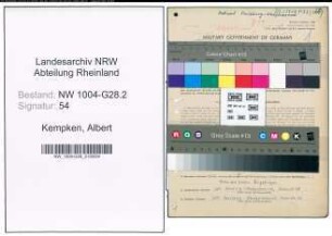 Entnazifizierung Albert Kempken , geb. 10.01.1893 (Postmeister)