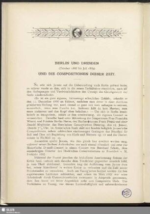 Berlin und Dresden (October 1866 bis Juli 1869) und die Compositionen dieser Zeit