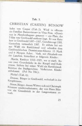 Tab. 3. Christian (Casten) Bünsow - Tab. 47. Christoph Bünsow