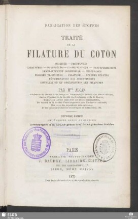 Texte: Traité complet de la filature du coton
