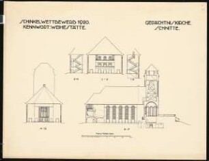 Gedächtniskirche mit Gedenkhalle Schinkelwettbewerb 1920: Schnitte 1:200