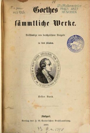 Goethes sämmtliche Werke. 1