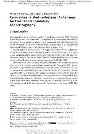 Coronavirus-related neologisms: a challenge for Croatian standardology and lexicography
