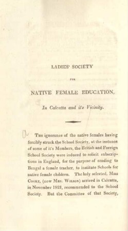 Ladies' Society for Native Female Education. In Calcutta and it's vicinity