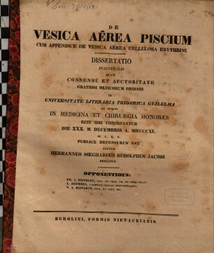 De vesica aerea piscium, cum appendice de vesica aerea cellulosa Erythrini : Diss. inaug.