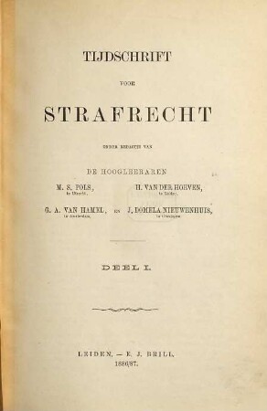 Tijdschrift voor strafrecht. 1. 1886/87
