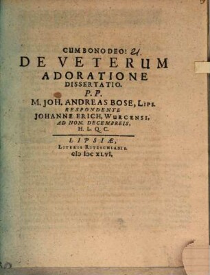 De veterum adoratione dissertatio