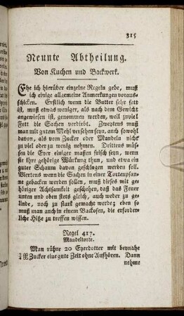 Neunte Abtheilung. Von Kuchen und Backwerk.