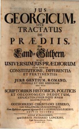 Ius georgicum de praediis, von Landgüthern