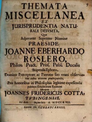 Themata miscellanea ex jurisprudentia naturali desvmpta
