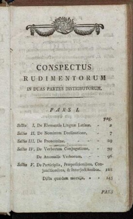 Conspectus Rudimentorum in duas partes distributorum.