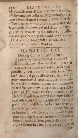 Qvaestio LXI. De frigiditatis impedimento.
