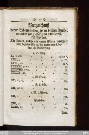 Verzeichniß derer Schriftstellen, so in diesem Buche, entweder ganz, oder zum Theil erkläret worden.