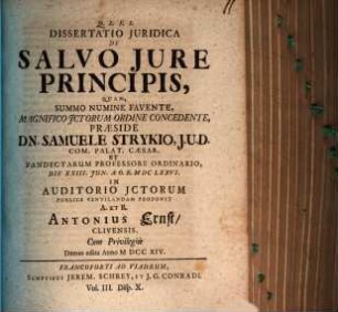 Diss. ... de salvo iure principis