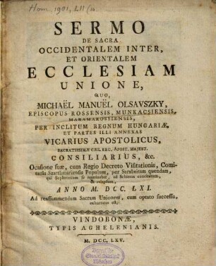 Sermo de sacra occidentalem inter, et orientalem ecclesiam Unione