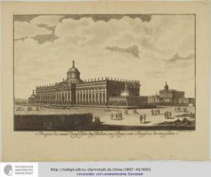 Prospect des neuen Königl. Palais bey Potsdam, wie selbiges von Sanssouci her anzusehen [Bildliche Darstellung] / Schuster fec.