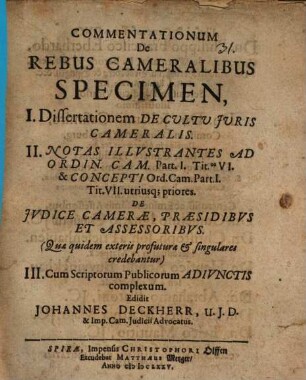 Commentationum de rebus cameralibus specimen