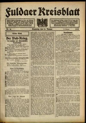 Erste Ausgabe vom Samstag, den 19. Januar 1918.