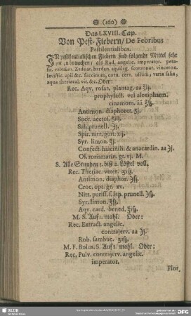 Das LXVIII. Cap. Von Pest-Fiebern, De Febribus Pestilentialibus