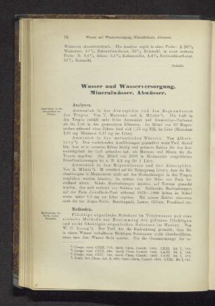 Wasser und Wasserversorgung, Mineralwässer, Abwässer.