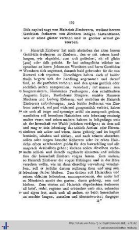 Diß capitel sagt von Hainrich Zimberen, weilunt herren Gotfridts freiherrn von Zimbern ledigen bastardtsone...