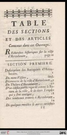 Table des sections et des articles, contenus dans cet Ouvrage