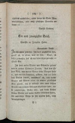Ein und zwanzigster Brief. Clarissa an Fräulein Howe. - Sechs und zwanzigster Brief. Clarissa an Fräulein Howe.