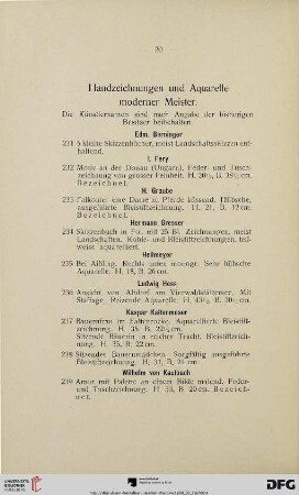 Handzeichnungen und Aquarelle moderner Meister (Nr. 231-300)
