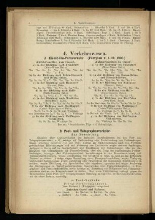 Verkehrswesen (Eisenbahnen, Post, Telegraph, Strassenbahnen, Mietwagen, Dienstmänner)