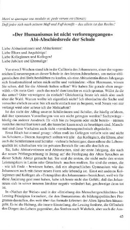 "Der Humanismus ist nicht verlorengegangen" Abi-Abschiedsrede der Schule