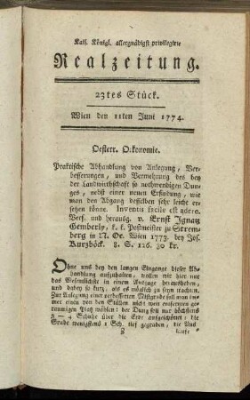 23tes Stück. Wien den 11ten Juni 1774.