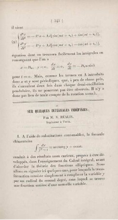 Sur quelques intègrales indéfinies.