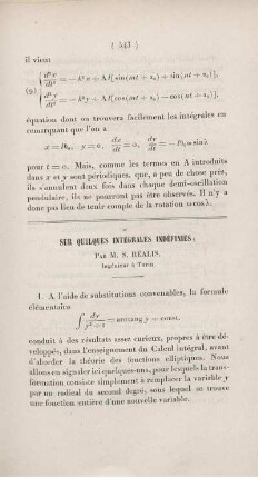 Sur quelques intègrales indéfinies.