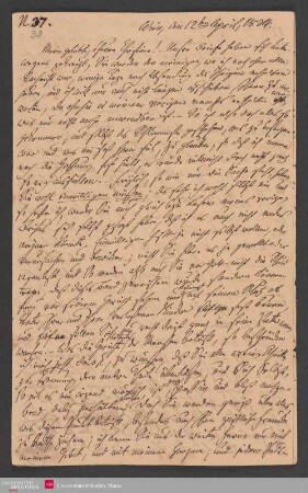 Meine geliebte, theure Christine! - Unsre Briefe haben sich unterwegs ... , 12.04.1824. - Benediktinerabtei St. Bonifaz in München und Andechs