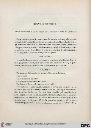 Chapitre VII: Objets composant l’ameublement de la seconde partie du monument