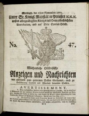 No. 47. Montags, den 18ten November 1771.