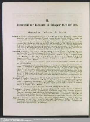II. Uebersicht der Lectionen