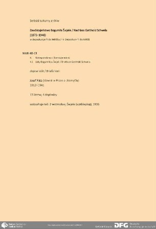 Brief von Josef Páta an Bogumił Šwjela