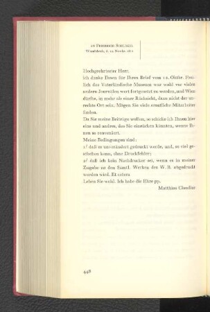 An Friedrich Schlegel Wandsbeck, den 12. November 1811
