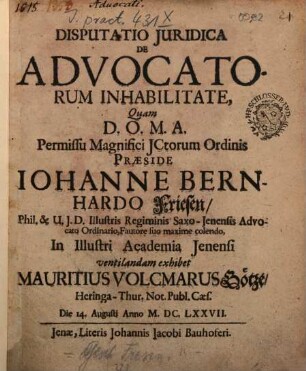 Disp. iur. de advocatorum inhabilitate
