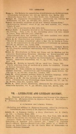 VII. Literature and literary history