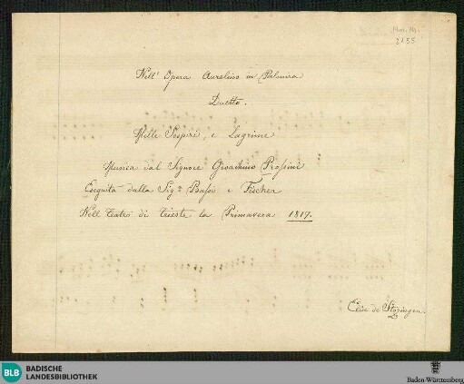 Aureliano in Palmira. Excerpts. Arr - Don Mus.Ms. 2155 : V (2), pf