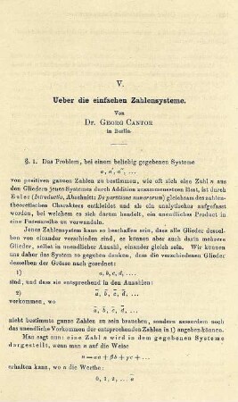 V. Ueber die einfachen Zahlensysteme.