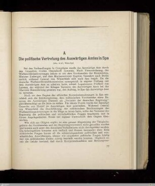 A. Die politische Vertretung des Auswärtigen Amtes in Spa