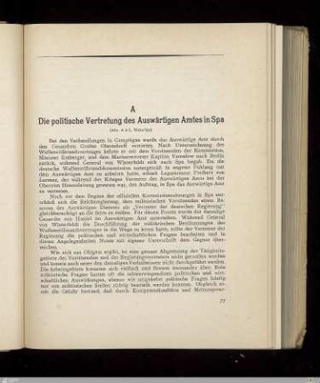 A. Die politische Vertretung des Auswärtigen Amtes in Spa