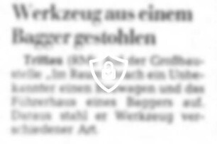 Werkzeug aus einem Bagger gestohlen